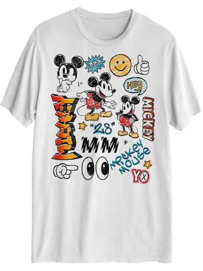 Disney Mickey Doodle Mens Cotton Crewneck Graphic T-shirt In White