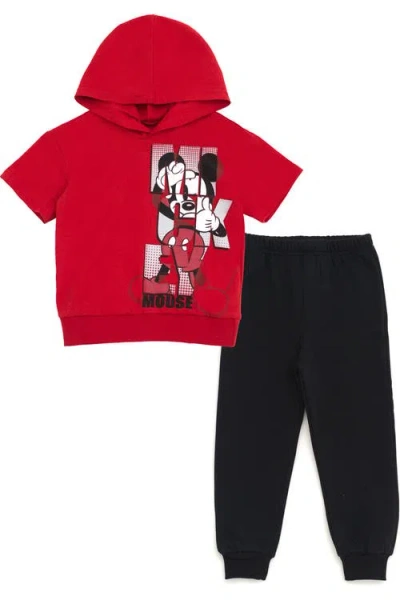 Disney Kids'  Mickey Mouse 2-piece Hooded Tee And Fleece Pants Set In Red