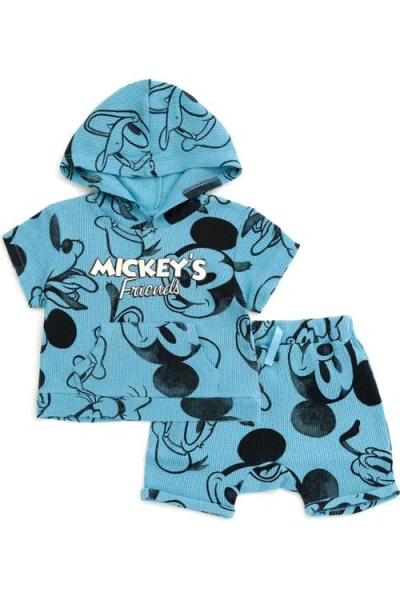 Disney Kids'  Mickey Mouse 2-piece Hooded Tee And Shorts Set In Blue