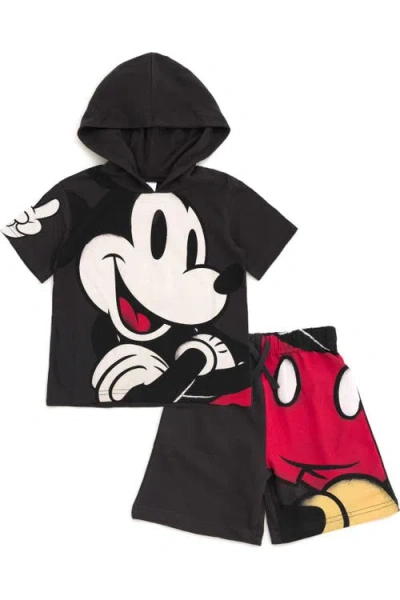 Disney Kids'  Mickey Mouse 2-piece Hooded Tee And Shorts Set In Black