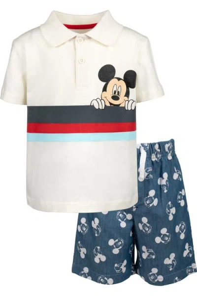 Disney Kids'  Mickey Mouse 2-piece Polo Shirt And Shorts Set In White