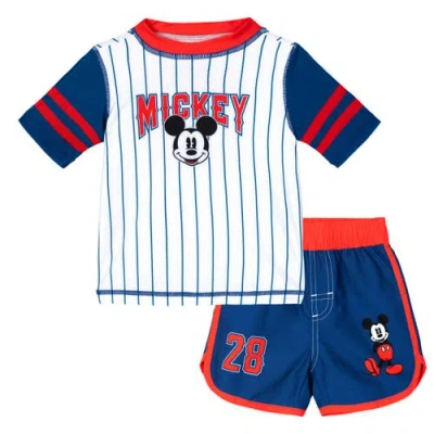 Disney Kids'  Mickey Mouse 2-piece Rash Guard And Swim Trunks Set In White