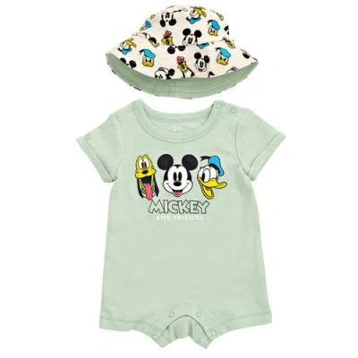 Disney Babies'  Mickey Mouse 2-piece Romper And Bucket Hat Set In Green