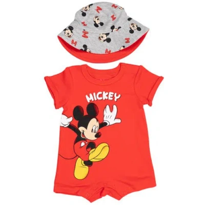 Disney Babies'  Mickey Mouse 2-piece Romper And Bucket Hat Set In Red