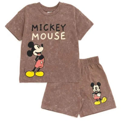 Disney Kids'  Mickey Mouse 2-piece T-shirt And Shorts Set In Brown