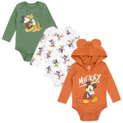 Disney Babies'  Mickey Mouse 3-pack Long Sleeve Bodysuits In Multi