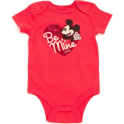 Disney Babies'  Mickey Mouse & Friends Holiday Short Sleeve Bodysuit In Red