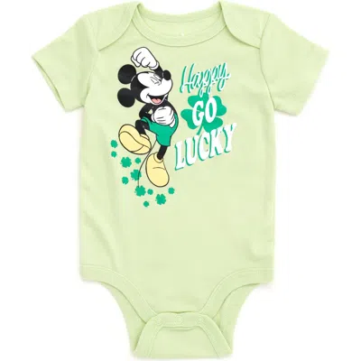 Disney Babies'  Mickey Mouse & Friends Holiday Short Sleeve Bodysuit In Green