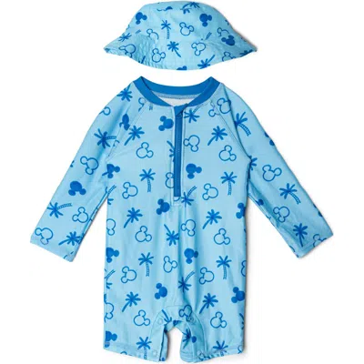 Disney Mickey Mouse Baby Boys' Swimwear One Piece Sunsuit And Hat Set In Blue