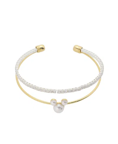 Disney Mickey Mouse Cubic Zirconia And Glass Pearl Cuff Bracelet In Multi