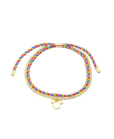 Disney Mickey Mouse Cubic Zirconia And Multi Color Cord Mickey Charm Bolo Bracelet In Gold