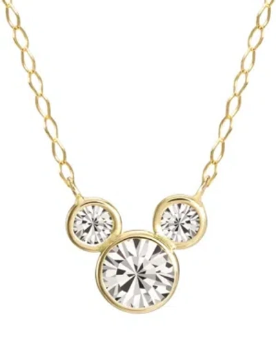 Disney Mickey Mouse Cubic Zirconia Birthstone Pendant Necklace With 15" Chain In 14k Yellow Gold In Apr