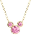 Disney Mickey Mouse Cubic Zirconia Birthstone Pendant Necklace With 15" Chain In 14k Yellow Gold In Oct