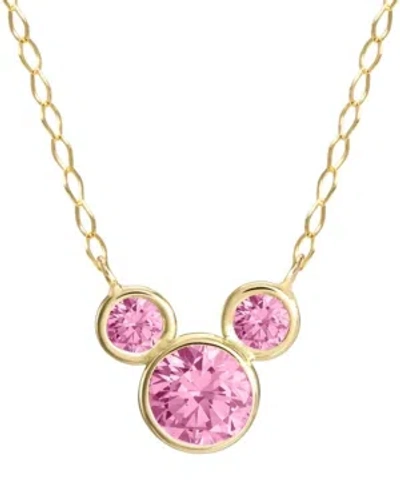 Disney Mickey Mouse Cubic Zirconia Birthstone Pendant Necklace With 15" Chain In 14k Yellow Gold In Oct