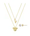 Disney Mickey Mouse Cubic Zirconia Initial Pendant Necklace And Earring Set In Gold