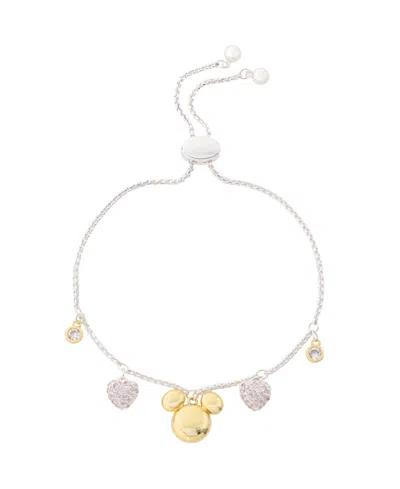 Disney Mickey Mouse Cubic Zirconia Mickey And Heart Charm Bolo Bracelet In Multi