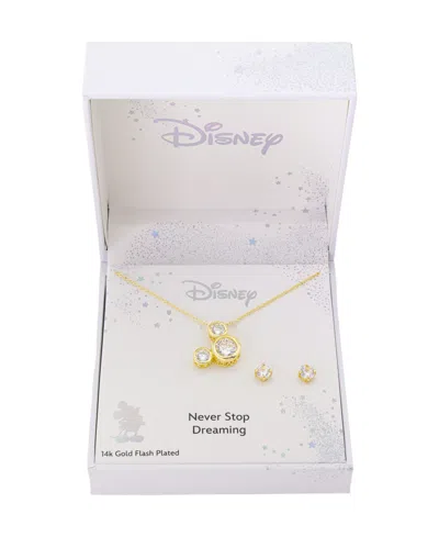 Disney Mickey Mouse Cubic Zirconia Pendant Necklace And Earring Set In Gold