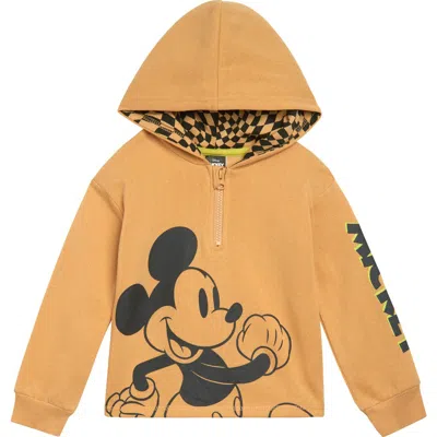 Disney Kids'  Mickey Mouse Fleece Quarter-zip Hooded Sweatshirt In Orange