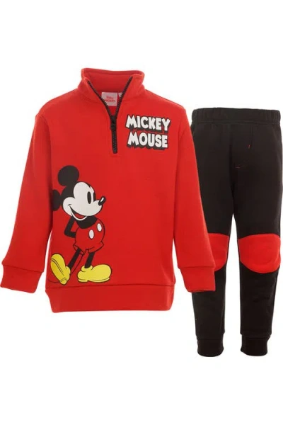Disney Kids'  Mickey Mouse Fleece Quarter-zip Sweatshirt And Pants Set In Multi