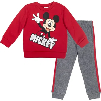 Disney Kids'  Mickey Mouse Fleece Sweatshirt And Jogger Pants 2-piece Set In Red