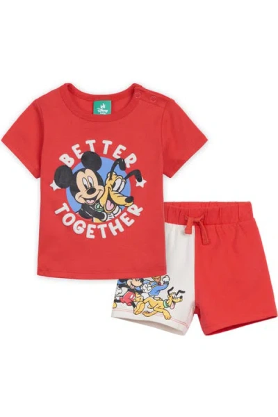 Disney Babies'  Mickey Mouse French Terry 2-piece T-shirt And Shorts Set In Red