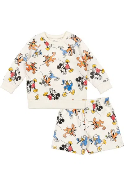 Disney Babies'  Mickey Mouse French Terry Sweatshirt And Shorts Set In White