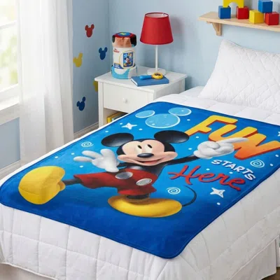 Disney Mickey Mouse "fun Starts Here" Silk Touch Throw Blanket - 46" X 60" In Blue