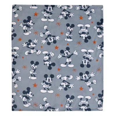 Disney Mickey Mouse Gray, Navy, White And Red Stars Super Soft Baby Blanket