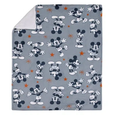Disney Mickey Mouse Gray, Navy, White And Red Stars Super Soft Sherpa Baby Blanket