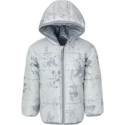 Disney Kids'  Mickey Mouse Hooded Zip-up Puffer Coat In Gray
