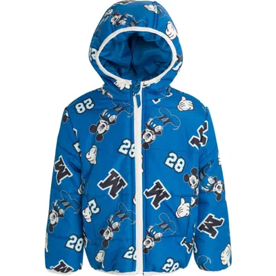 Disney Kids'  Mickey Mouse Hooded Zip-up Puffer Coat In Blue