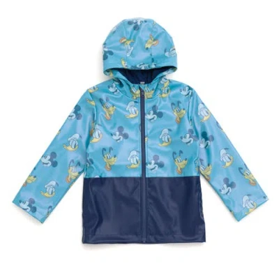 Disney Kids'  Mickey Mouse Hooded Zip-up Rain Jacket In Blue