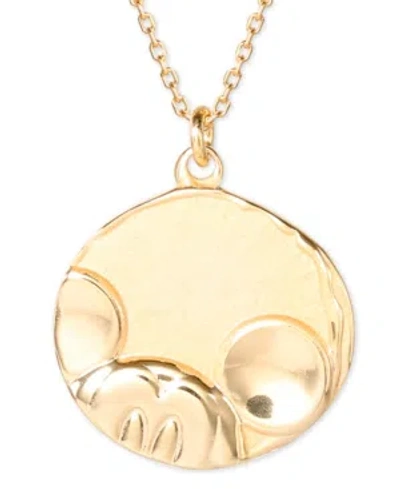 Disney Mickey Mouse Medallion 18" Pendant Necklace In 18k Rose Gold-plated Sterling Silver In Gold Over Silver