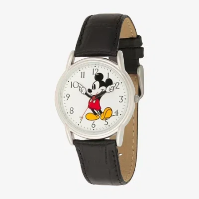 Disney Mickey Mouse Mens Black Leather Strap Watch Wds000403 In Transparent