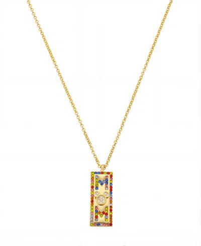 Disney Mickey Mouse "mom" Cubic Zirconia Head Multicolor Crystal Bar Necklace In Gold