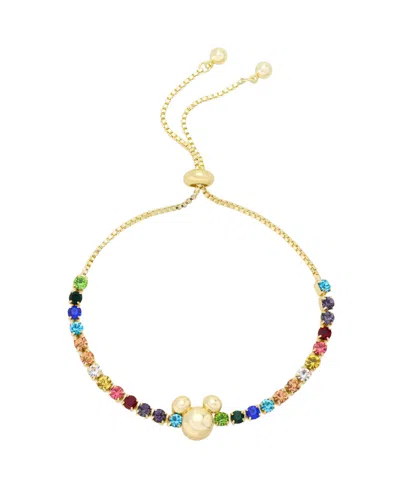 Disney Mickey Mouse Multi Color Crystal Bolo Bracelet In Gold