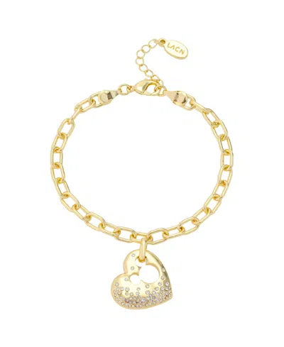Disney Mickey Mouse Open Heart Crystal And Cubic Zirconia Charm Bracelet In Gold