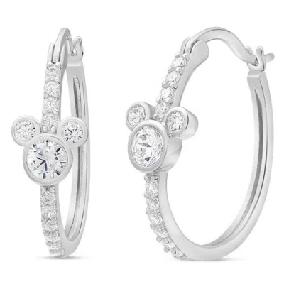 Disney Mickey Mouse Sterling Silver Hoop Earrings In White