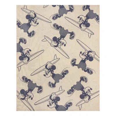 Disney Mickey Mouse Surfing Waves Navy Blue/ Beige Flatweave Indoor/ Outdoor Area Rug In Blue;beige;ivory;navy
