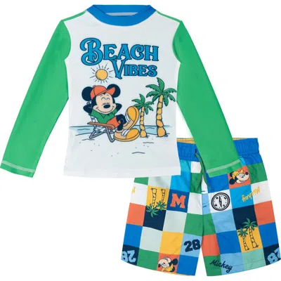 Disney Babies'  Mickey Mouse Swimwear 2-piece Rash Guard And Swim Trunks Set In Multi