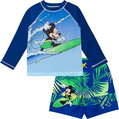 Disney Babies'  Mickey Mouse Swimwear 2-piece Rash Guard And Swim Trunks Set In Multi