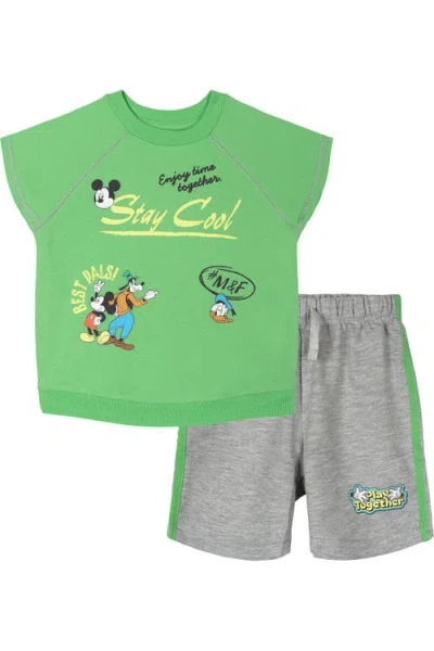 Disney Kids'  Mickey Mouse T-shirt And French Terry Shorts Set In Green
