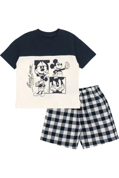 Disney Kids'  Mickey Mouse T-shirt And Plaid Shorts Set In Blue