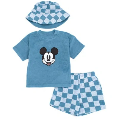 Disney Babies'  Mickey Mouse T-shirt Shorts And Bucket Hat Set In Blue