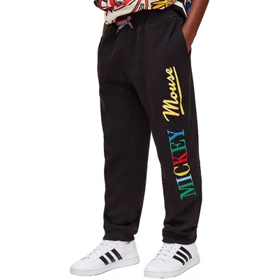 Disney Mickey Mouse Womens Fleece Drawstring Jogger Pants In Black