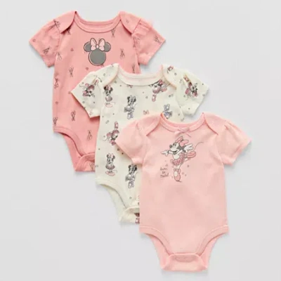 Disney Minnie Disney Baby Girls Minnie Mouse Crew Neck Short Sleeve 3-pc. Bodysuit In Pink