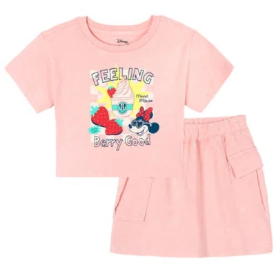 Disney Kids'  Minnie Mouse 2-piece Mineral Wash Tee And Skort Set In Pink