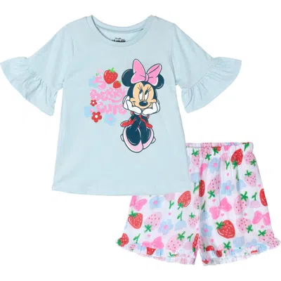 Disney Kids'  Minnie Mouse 2-piece Short Sleeve Tee And Gauze Shorts Set In Multi