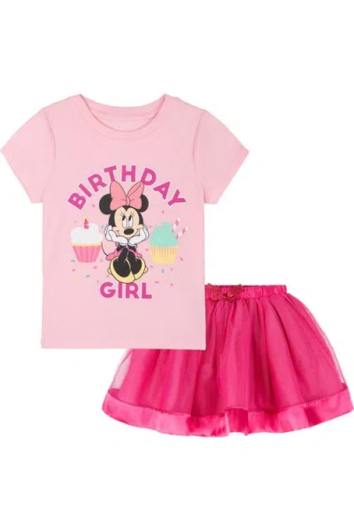 Disney Kids'  Minnie Mouse 2-piece Short Sleeve T-shirt And Skirt Set In Fuchsia Minnie Mouse