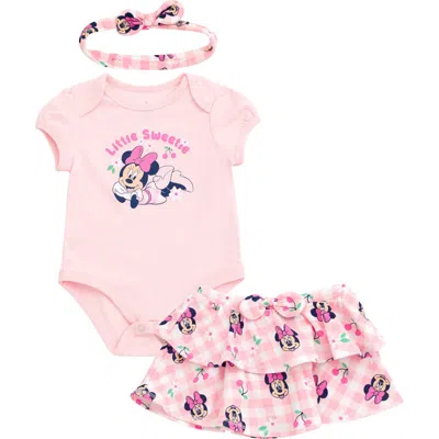 Disney Babies'  Minnie Mouse Bodysuit Skirt & Headband Set In Pink